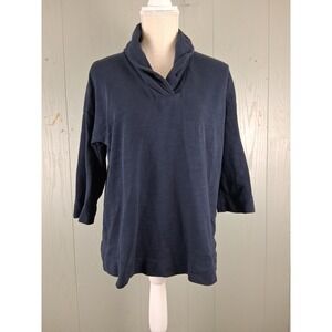 Pure Jill Cowl V Neck Tunic Pullover Shirt Top Extra Small XS Blue 3/4 Sleeve